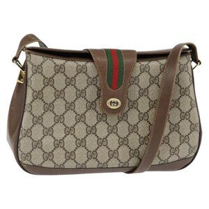 Authentic GUCCI GG Supreme Web Sherry Line Bag PVC Beige Gold 116 02 076